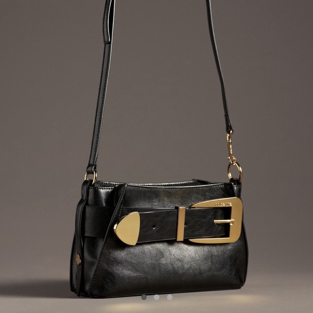 NWT Dolce Vita Wendy Black Leather Gold Buckle Bag Anthropologie SOLD OUT Gift